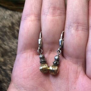 Sterling silver earrings with sterling and 10k gold ribbed beads